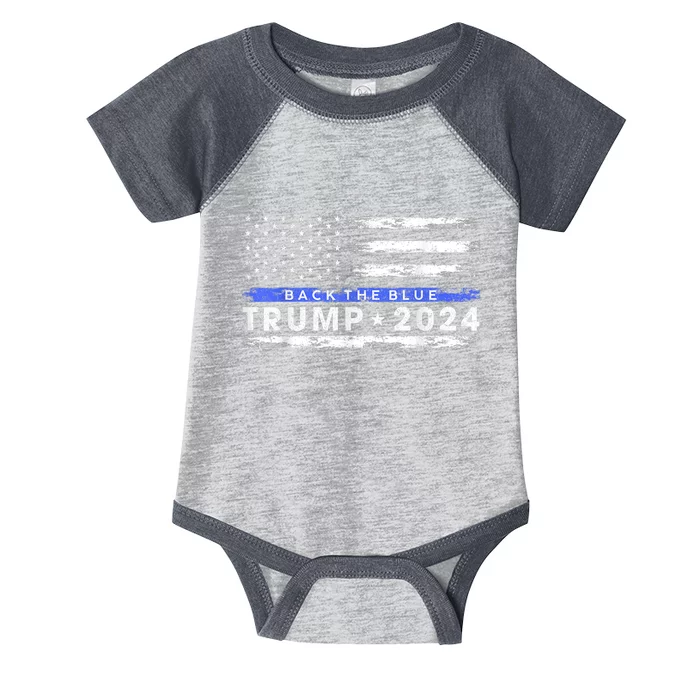 Pro Trump 2024 Back The Blue Thin Blue Line American Flag Infant Baby Jersey Bodysuit