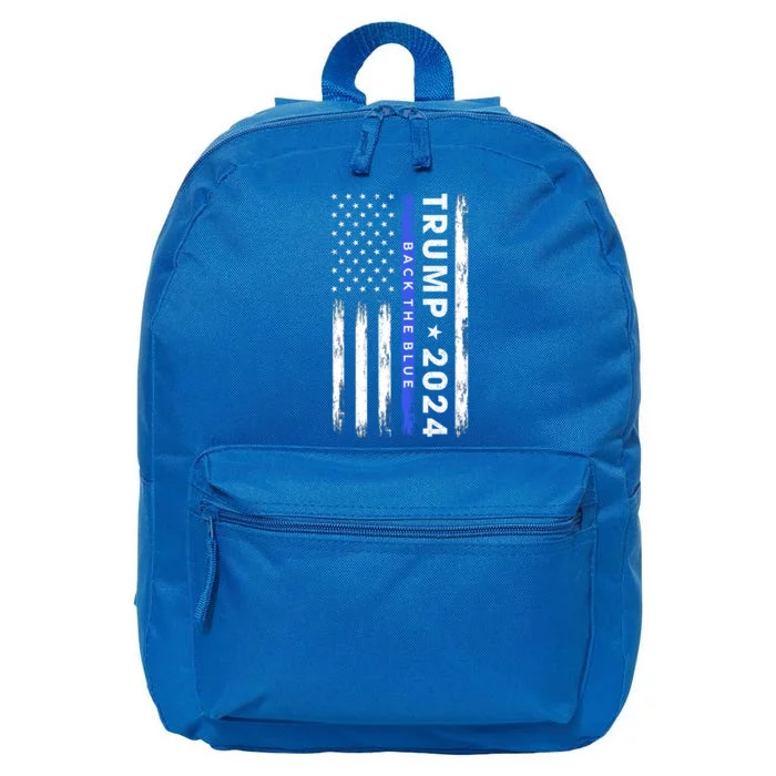Pro Trump 2024 Back The Blue Thin Blue Line American Flag Meaningful Gift 16 in Basic Backpack
