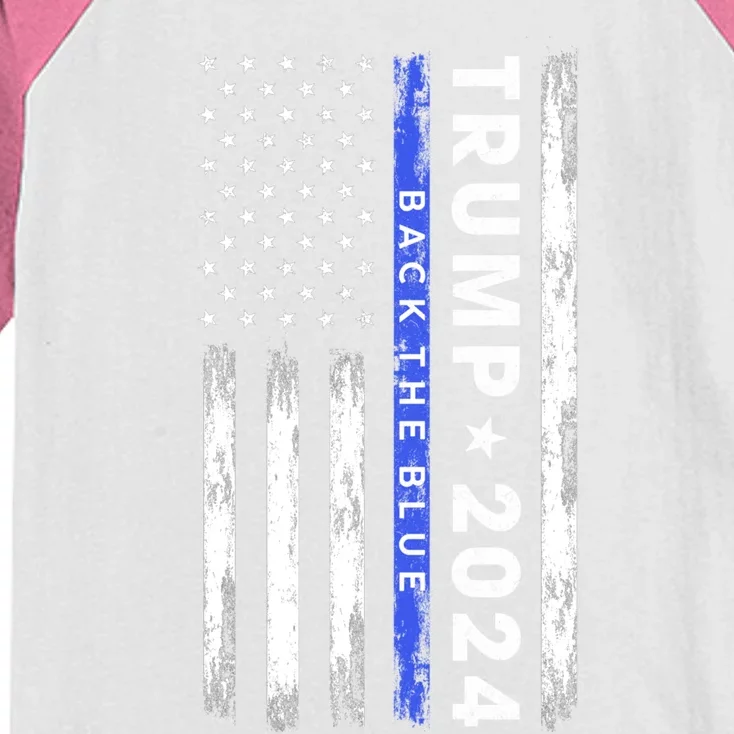 Pro Trump 2024 Back The Blue Thin Blue Line American Flag Meaningful Gift Kids Colorblock Raglan Jersey