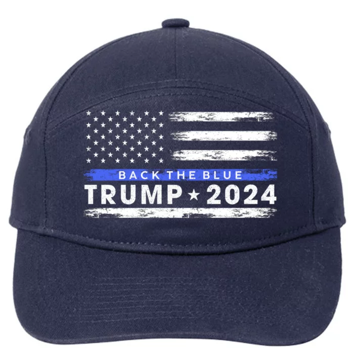 Pro Trump 2024 Back The Blue Thin Blue Line American Flag Gift 7-Panel Snapback Hat