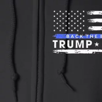 Pro Trump 2024 Back The Blue Thin Blue Line American Flag Full Zip Hoodie