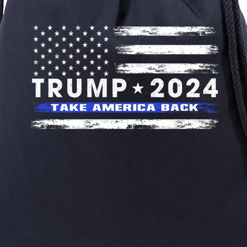 Pro Trump 2024 Blue Line American Flag Take American Back Drawstring Bag