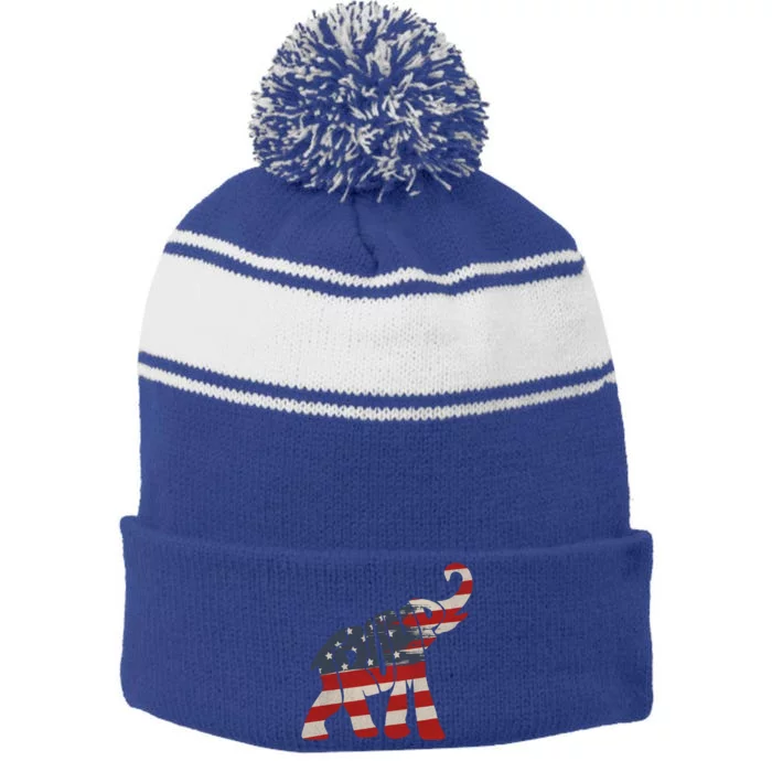 President Trump 2024 Republican Elephant Trump Supporter Gift Stripe Pom Pom Beanie