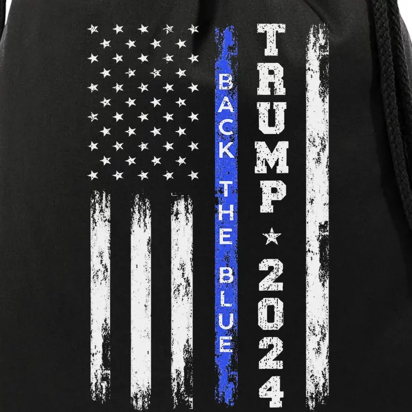 Pro Trump 2024 Back The Blue American Flag Drawstring Bag