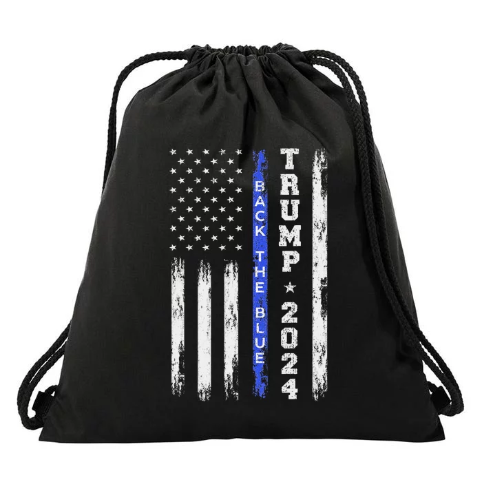 Pro Trump 2024 Back The Blue American Flag Drawstring Bag