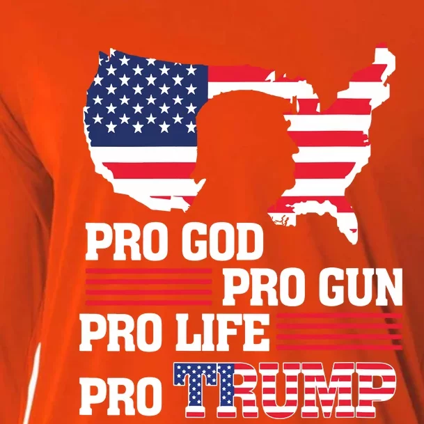 Pro Trump 2024 American Flag Prolife Progod Progun Vneck Cooling Performance Long Sleeve Crew