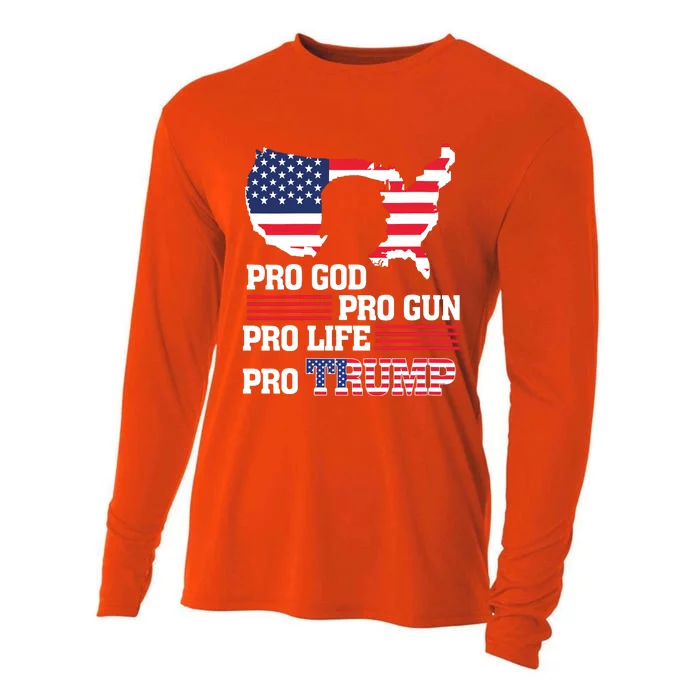 Pro Trump 2024 American Flag Prolife Progod Progun Vneck Cooling Performance Long Sleeve Crew