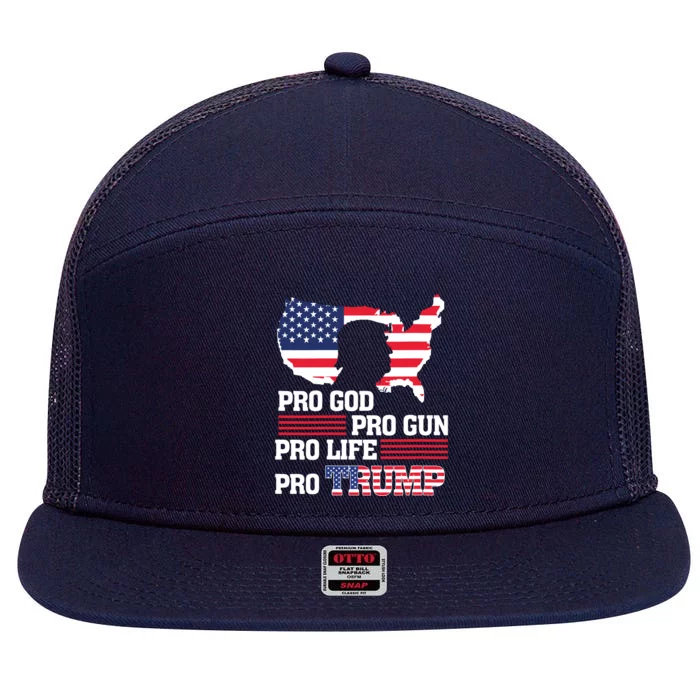 Pro Trump 2024 American Flag Prolife Progod Progun Vneck 7 Panel Mesh Trucker Snapback Hat