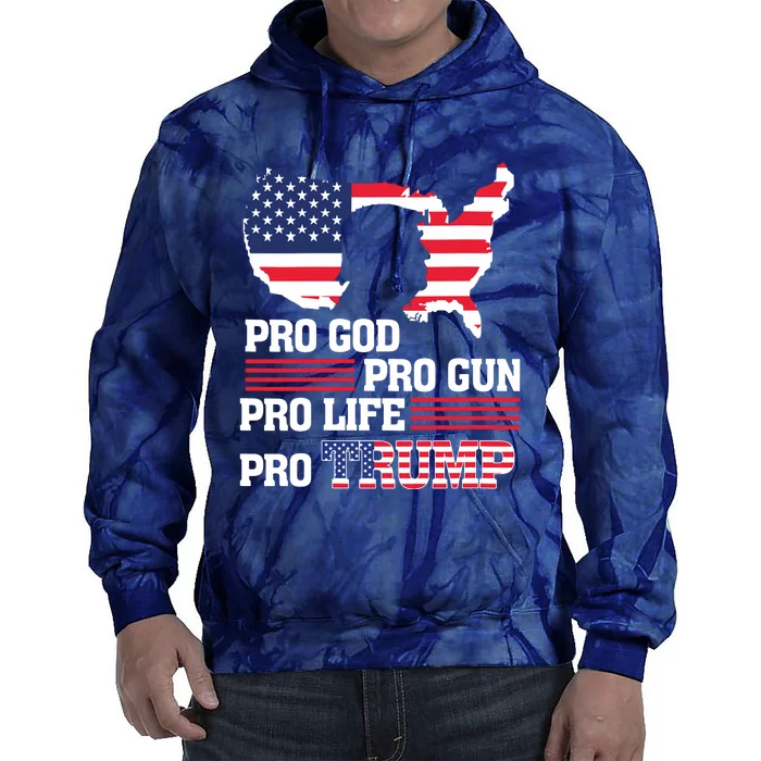 Pro Trump 2024 American Flag Prolife Progod Progun Vneck Tie Dye Hoodie