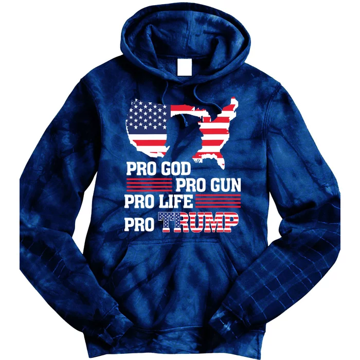 Pro Trump 2024 American Flag Prolife Progod Progun Vneck Tie Dye Hoodie