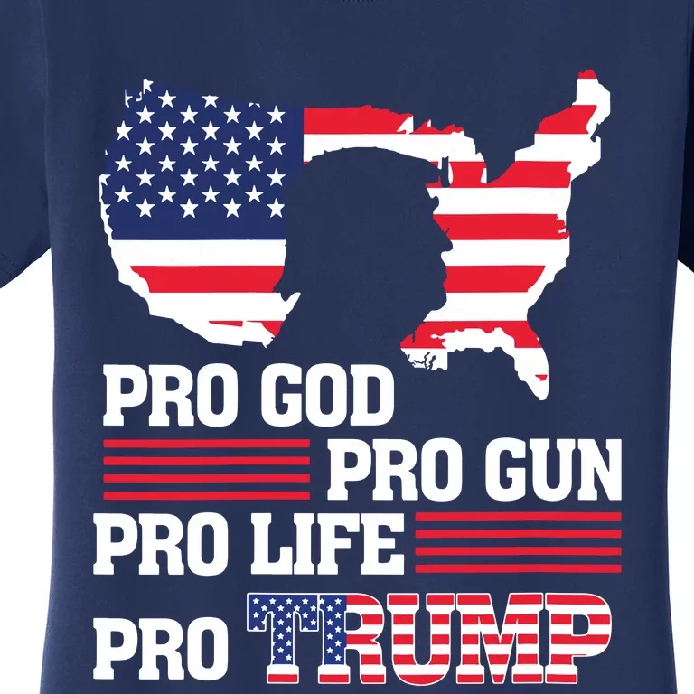 Pro Trump 2024 American Flag Prolife Progod Progun Vneck Women's T-Shirt