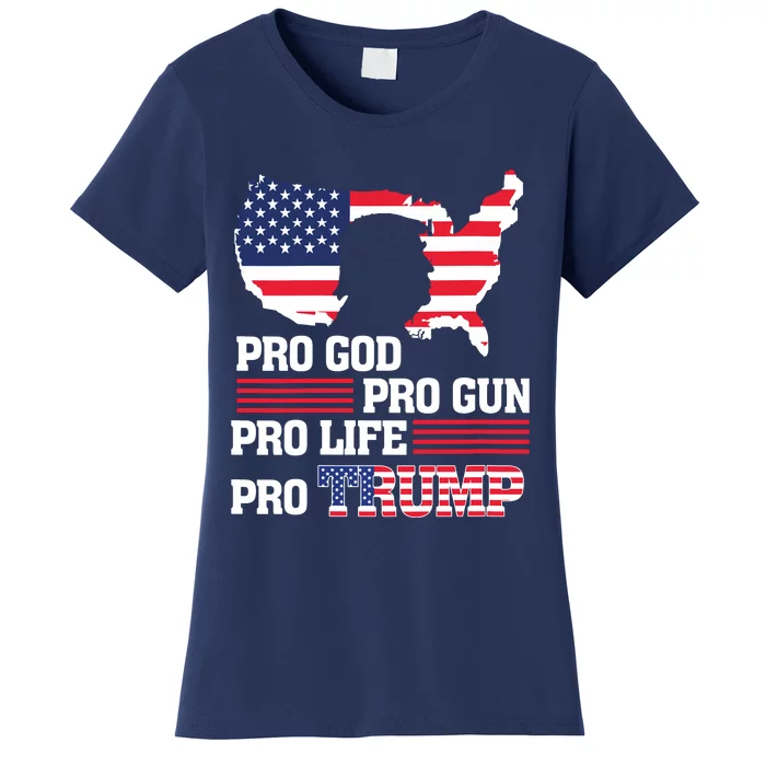 Pro Trump 2024 American Flag Prolife Progod Progun Vneck Women's T-Shirt