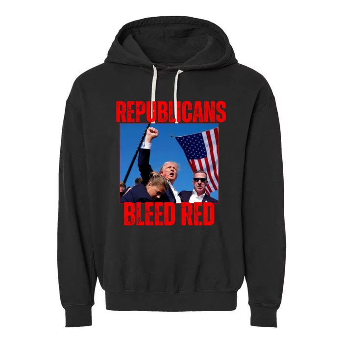 Pro Trump 2024 Trump Republicans Bleed Red 2024 Assignation Attempt Garment-Dyed Fleece Hoodie