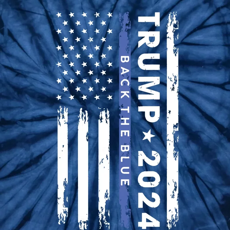 Pro Trump 2024 Back The Blue Thin Blue Line American Flag Tie-Dye T-Shirt