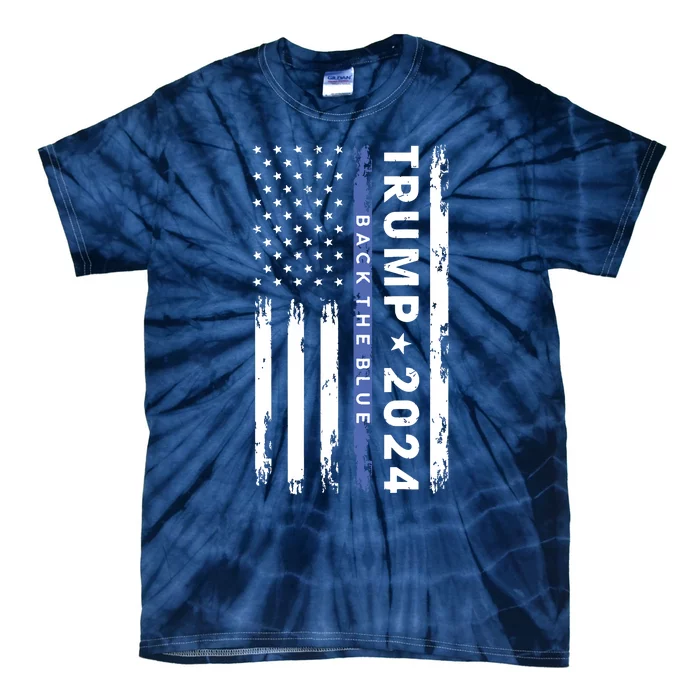 Pro Trump 2024 Back The Blue Thin Blue Line American Flag Tie-Dye T-Shirt