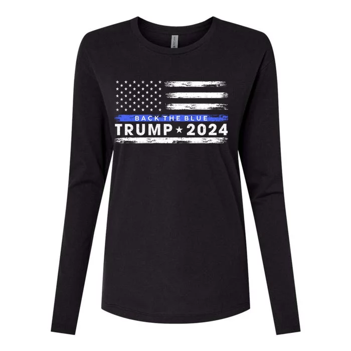 Pro Trump 2024 Back The Blue Thin Blue Line American Flag Cool Gift Womens Cotton Relaxed Long Sleeve T-Shirt