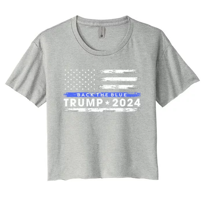 Pro Trump 2024 Back The Blue Thin Blue Line American Flag Cool Gift Women's Crop Top Tee