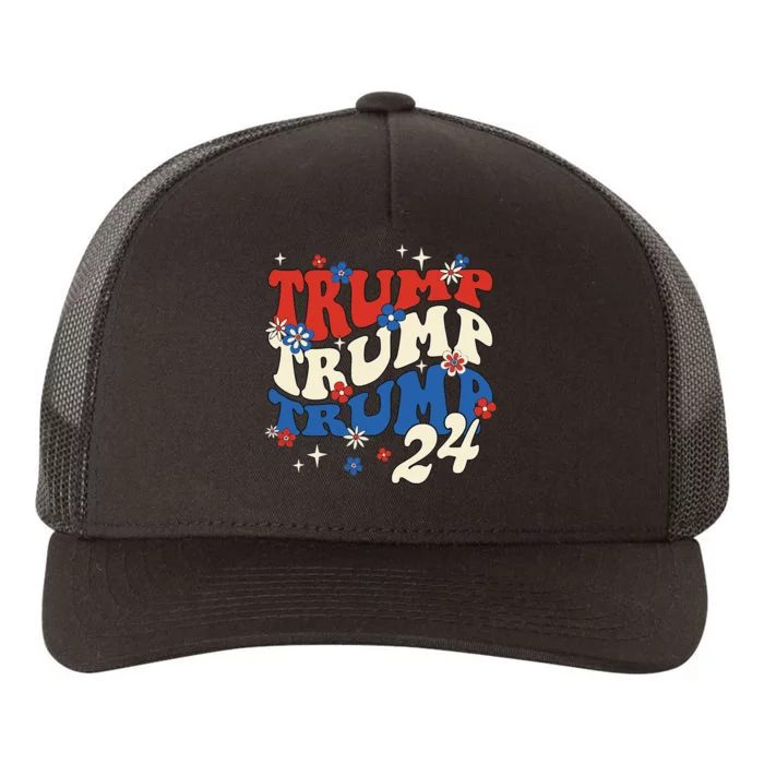 President Trump 24 2024 Groovy Retro Yupoong Adult 5-Panel Trucker Hat