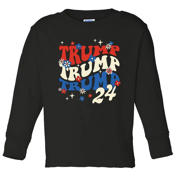 President Trump 24 2024 Groovy Retro Toddler Long Sleeve Shirt