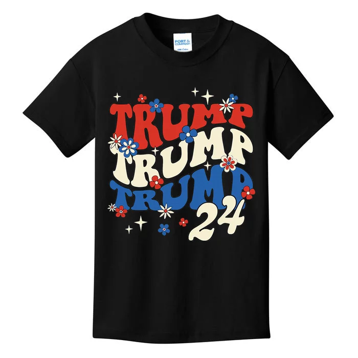 President Trump 24 2024 Groovy Retro Kids T-Shirt