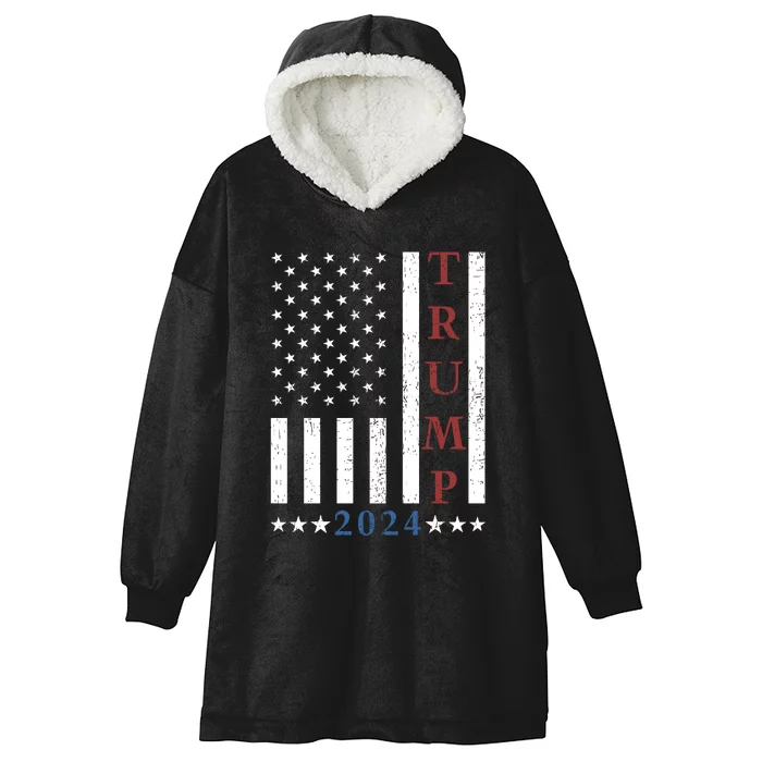 Pro Trump 2024 American Flag Hooded Wearable Blanket