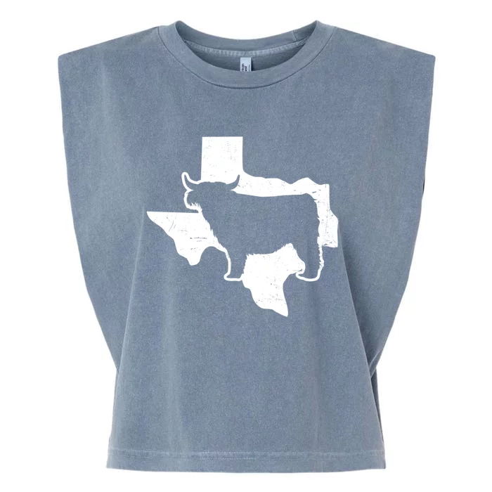 Patriotic Texas 4th July Design Highland Cow Gift Garment-Dyed Women's Muscle Tee