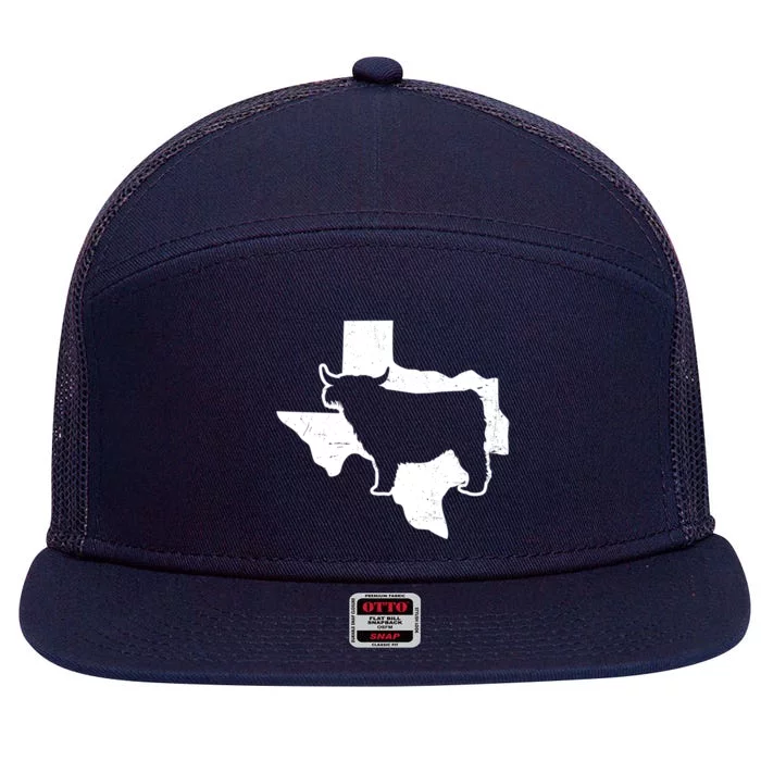 Patriotic Texas 4th July Design Highland Cow Gift 7 Panel Mesh Trucker Snapback Hat