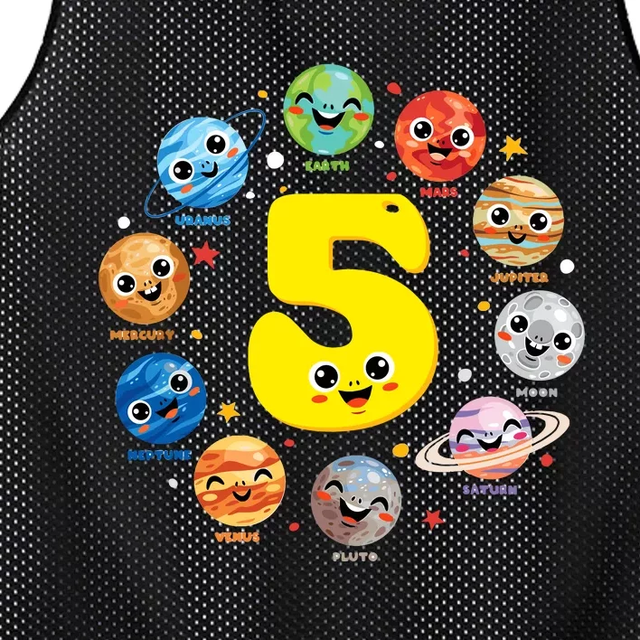 Planets Three 5 Years Old 5th Birthday Boy And Girl Mesh Reversible Basketball Jersey Tank