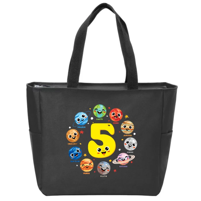 Planets Three 5 Years Old 5th Birthday Boy And Girl Zip Tote Bag