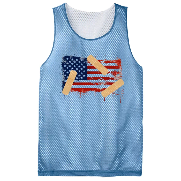 Patriotic Tattered American Flag With Bandages. Mesh Reversible Basketball Jersey Tank