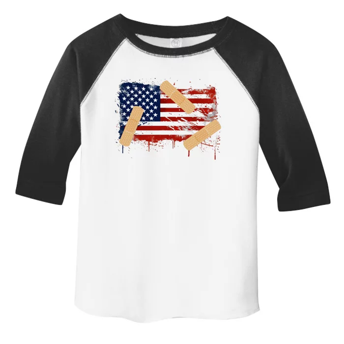 Patriotic Tattered American Flag With Bandages. Toddler Fine Jersey T-Shirt