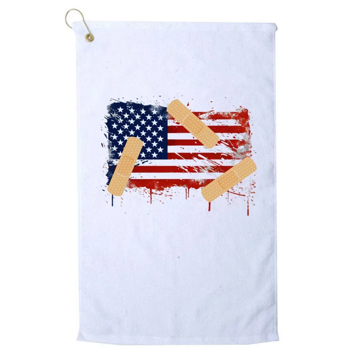 Patriotic Tattered American Flag With Bandages. Platinum Collection Golf Towel