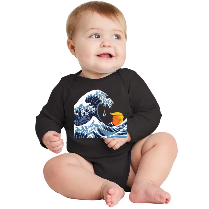 Political Tsunami Anti Trump The Kamala Wave Baby Long Sleeve Bodysuit