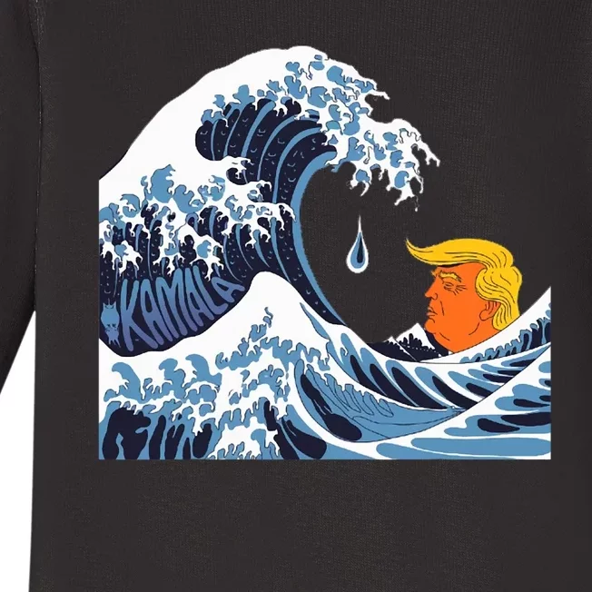 Political Tsunami Anti Trump The Kamala Wave Baby Long Sleeve Bodysuit