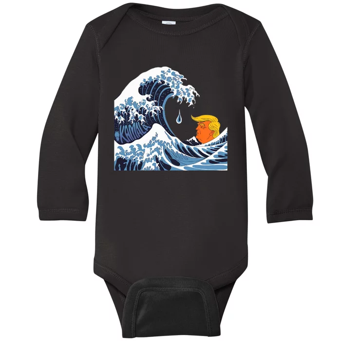 Political Tsunami Anti Trump The Kamala Wave Baby Long Sleeve Bodysuit