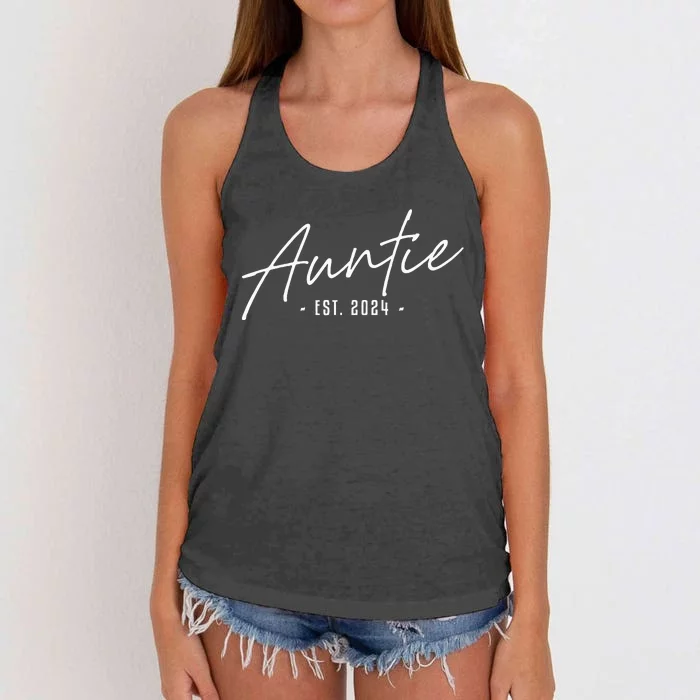 Promoted To Auntie Est 2024 Cute Auntie To Be Women New Aunt Women's Knotted Racerback Tank