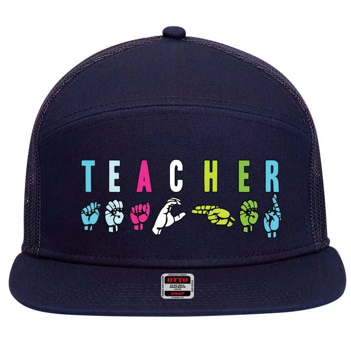 Proud Teacher ASL Sign Language Gestures 7 Panel Mesh Trucker Snapback Hat