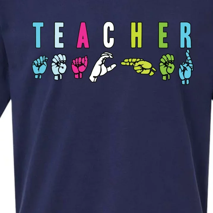 Proud Teacher ASL Sign Language Gestures Sueded Cloud Jersey T-Shirt