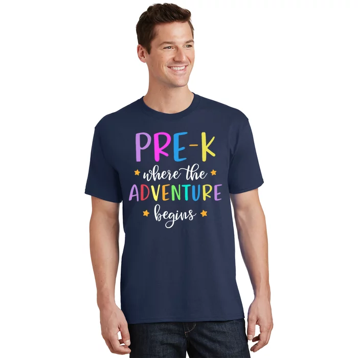 Pre-K Teacher Adventure Begins Teacher Preschool T-Shirt