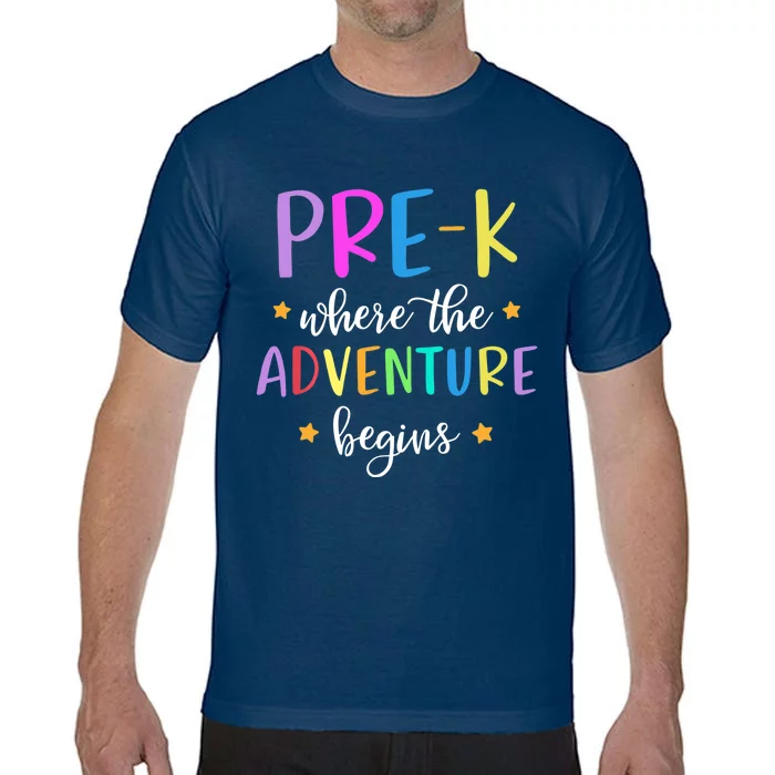 Pre-K Teacher Adventure Begins Teacher Preschool Comfort Colors T-Shirt