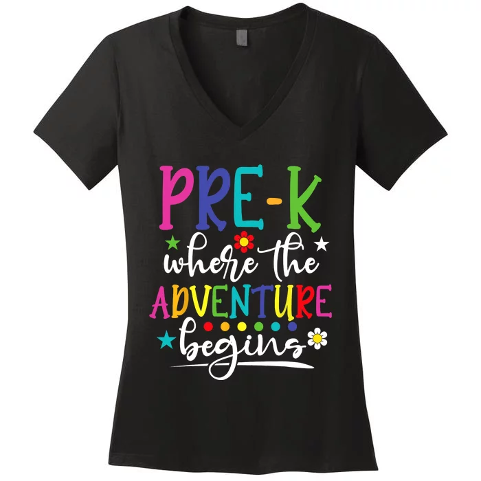 PreK Teacher Adventure Begins First Day Preschool Teachers Women's V-Neck T-Shirt