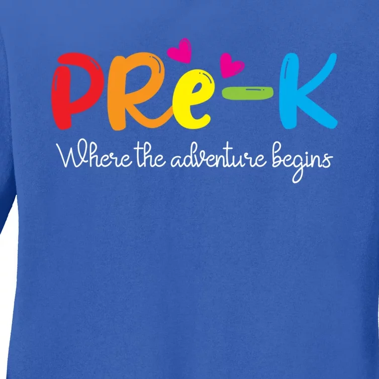 PreK Teacher Adventure Begins Teacher Preschool Cute Gift Ladies Long Sleeve Shirt