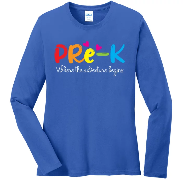 PreK Teacher Adventure Begins Teacher Preschool Cute Gift Ladies Long Sleeve Shirt