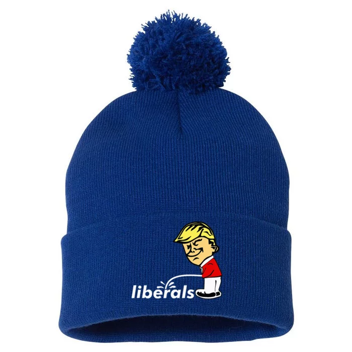 Pro Trump Anti Liberal Donald Trump Pissing On Liberals Pom Pom 12in Knit Beanie