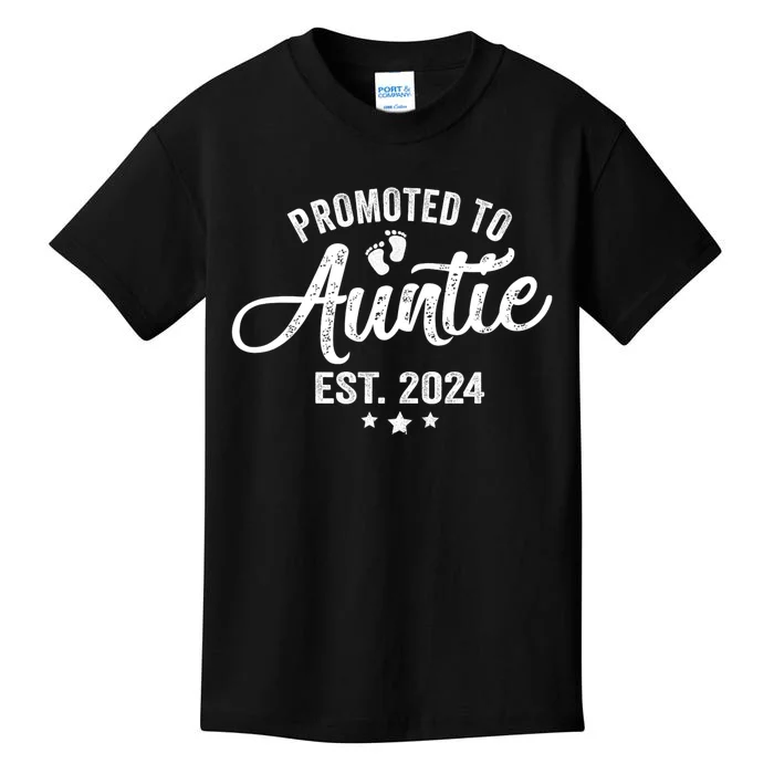 Promoted To Auntie Est 2024 Soon To Be New Aunt Baby Reveal Kids T-Shirt