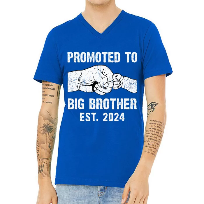 Promoted To Big Brother Est. 2024 New Big Brother Fist Bump V-Neck T-Shirt