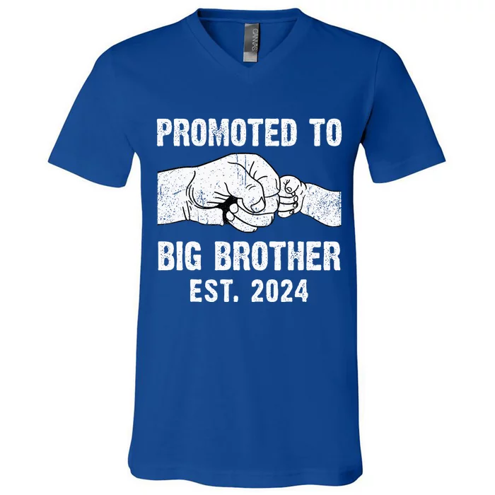 Promoted To Big Brother Est. 2024 New Big Brother Fist Bump V-Neck T-Shirt