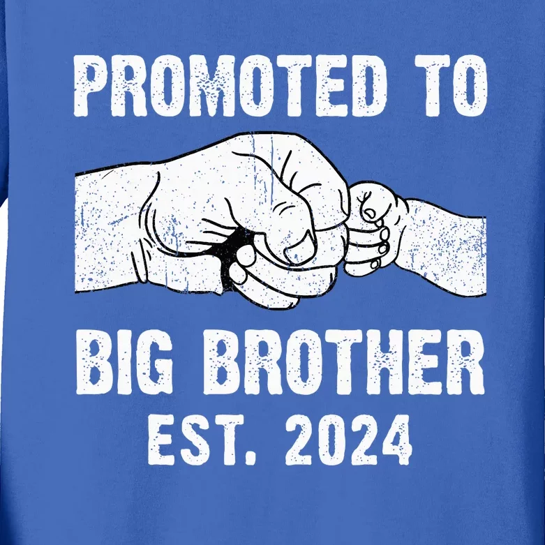 Promoted To Big Brother Est. 2024 New Big Brother Fist Bump Kids Long Sleeve Shirt