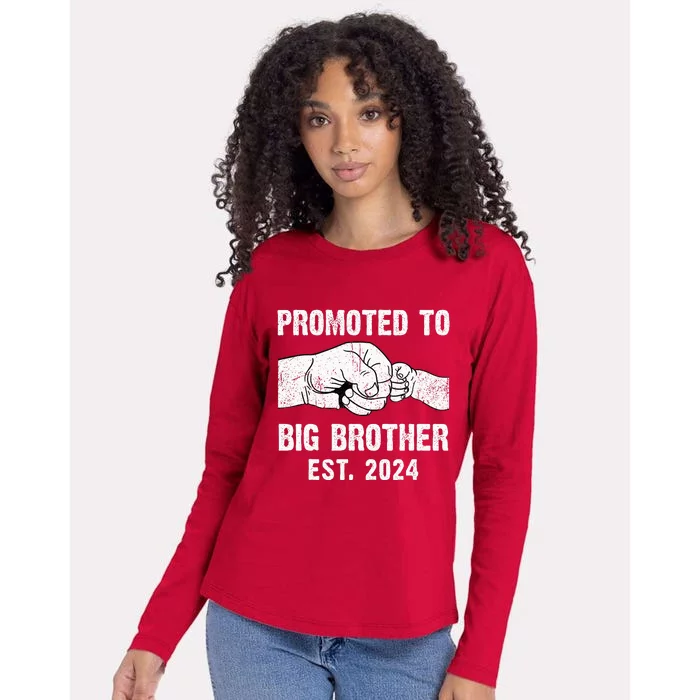 Promoted To Big Brother Est. 2024 New Big Brother Fist Bump Womens Cotton Relaxed Long Sleeve T-Shirt