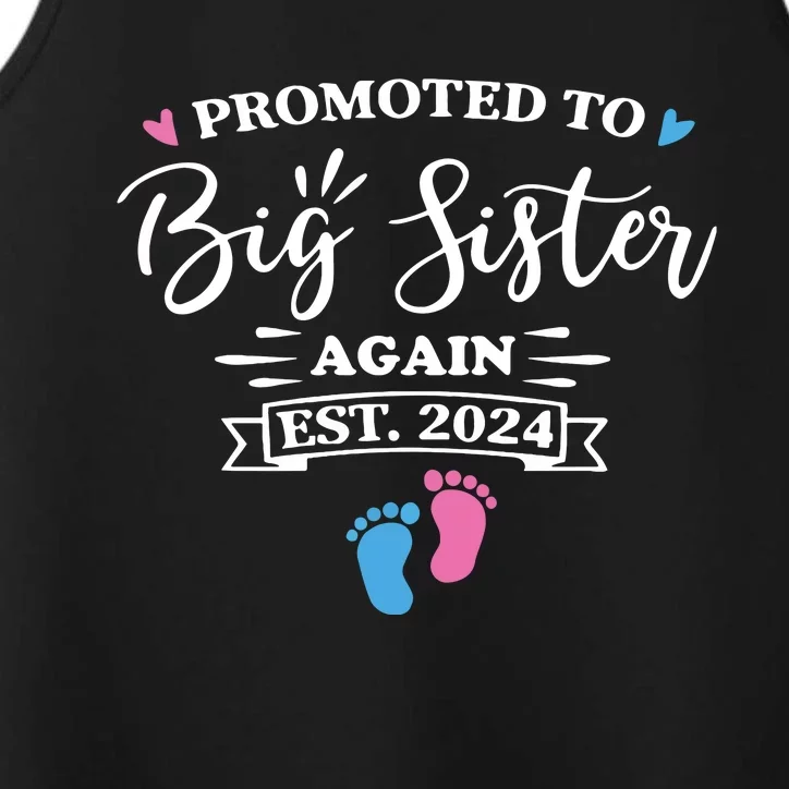 Promoted To Big Sister Again Est 2024 Pink Or Blue Sister Performance Tank